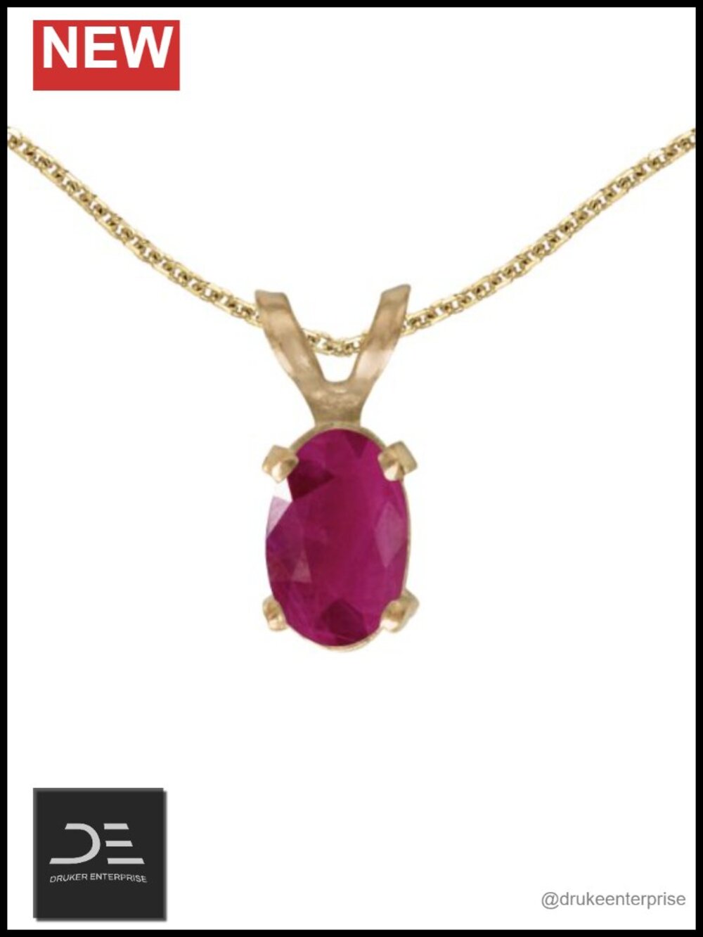 14k Yellow Gold Oval Ruby Pendant Necklace with 18" Chain